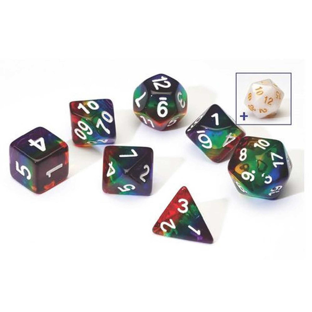 Rainbow Translucent Polyhedral Dice Set