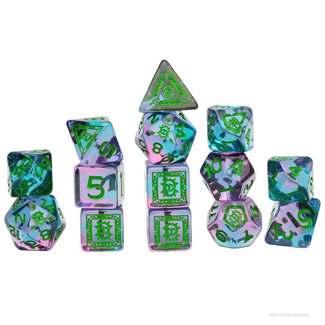 Dungeons & Dragons Adventure Dice Set – Warlock (Purple, Green)