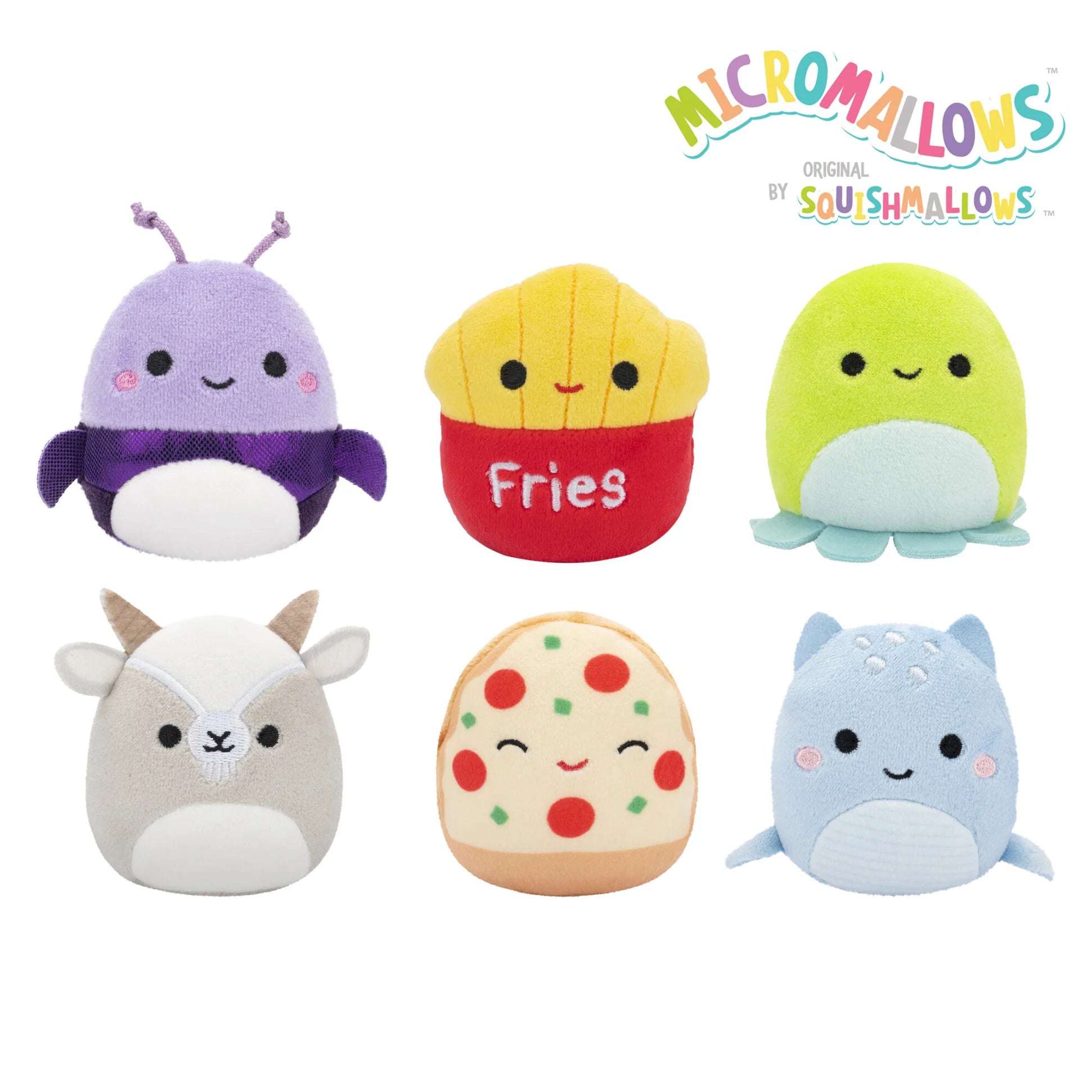 Micromallows by Squishmallow 2.5 Inch Plush - Axel Beetle, Lune Loch Ness Monster, Floyd French Fries, Orphie Octopus, Pep Pizza, Walker Goat