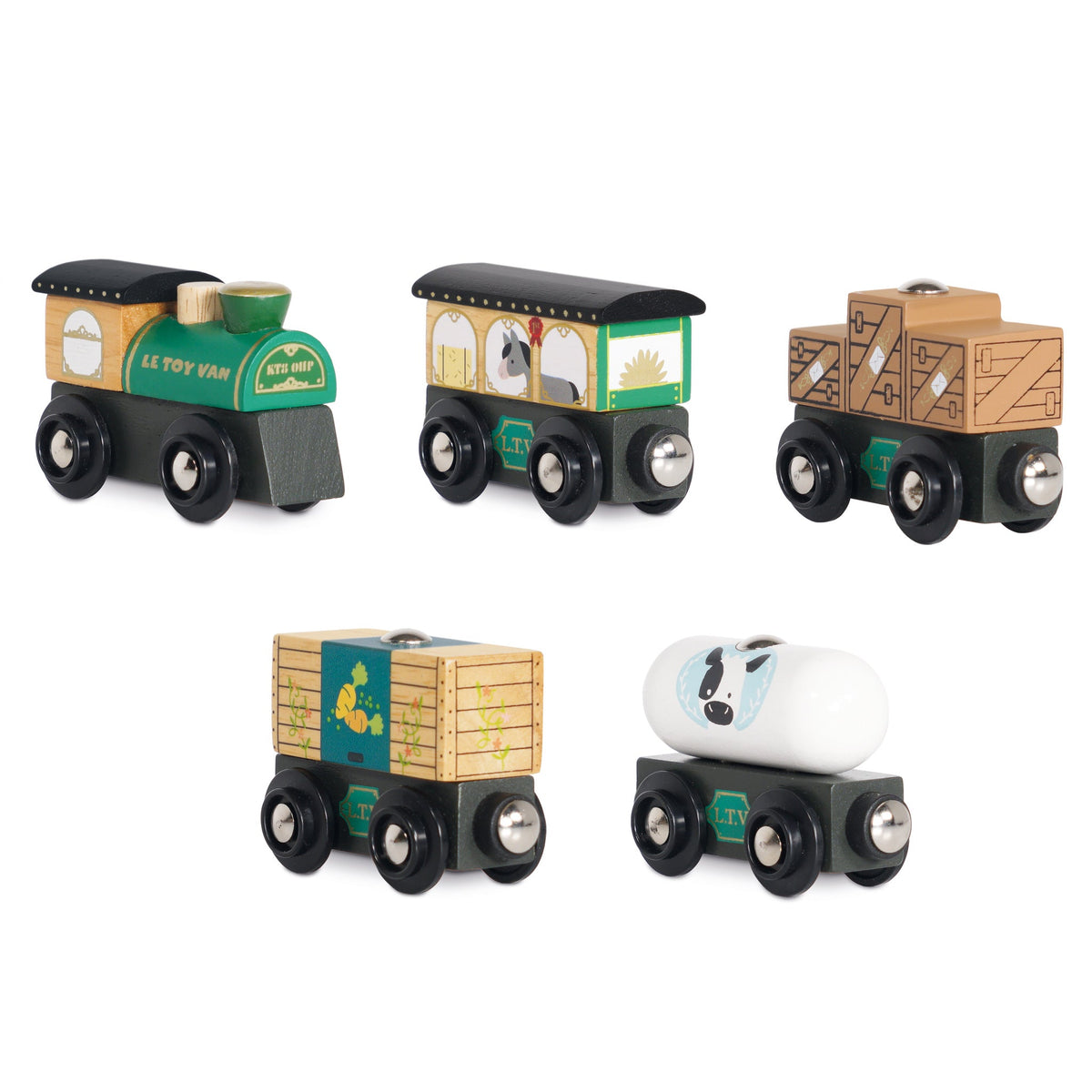 Le Toy Van Great Green Train & Goods Wagons 5-Piece Wooden Train Set