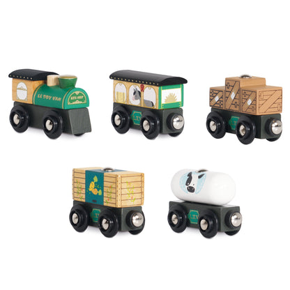 Le Toy Van Great Green Train & Goods Wagons 5-Piece Wooden Train Set