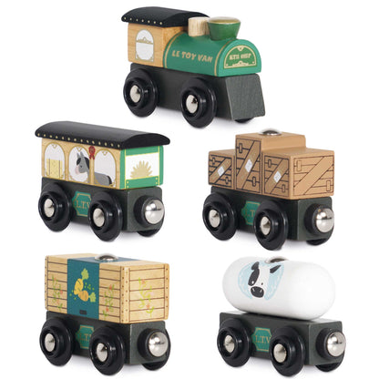 Le Toy Van Great Green Train & Goods Wagons 5-Piece Wooden Train Set