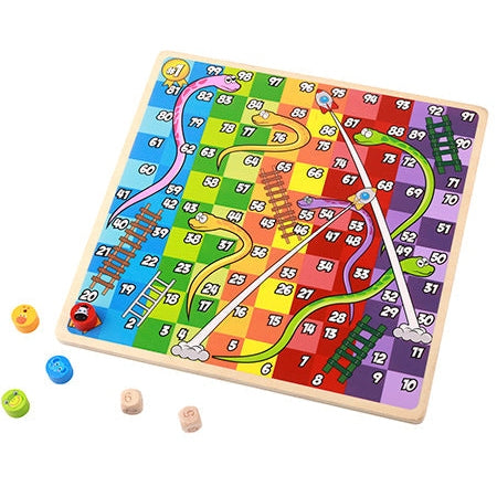 Tooky Toy Wooden 2-in-1 Ludo & Snakes and Ladders Game