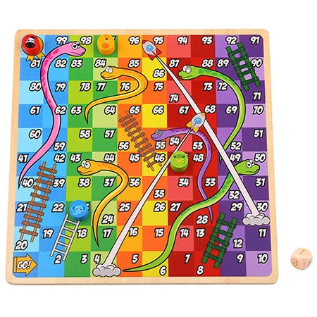 Tooky Toy Wooden 2-in-1 Ludo & Snakes and Ladders Game