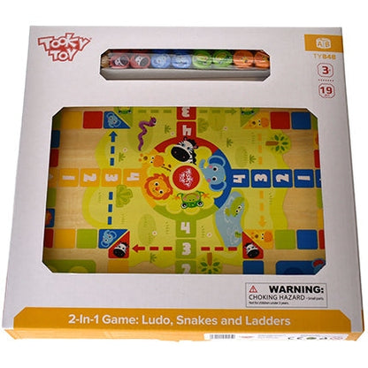 Tooky Toy Wooden 2-in-1 Ludo & Snakes and Ladders Game
