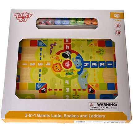 Tooky Toy Wooden 2-in-1 Ludo & Snakes and Ladders Game
