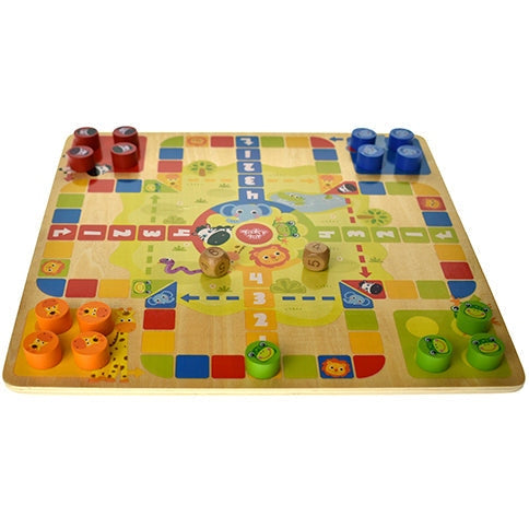 Tooky Toy Wooden 2-in-1 Ludo & Snakes and Ladders Game