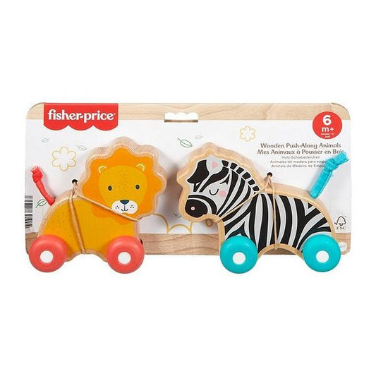 Fisher-Price Wooden Push-Along Animals Lion & Zebra Toy Set