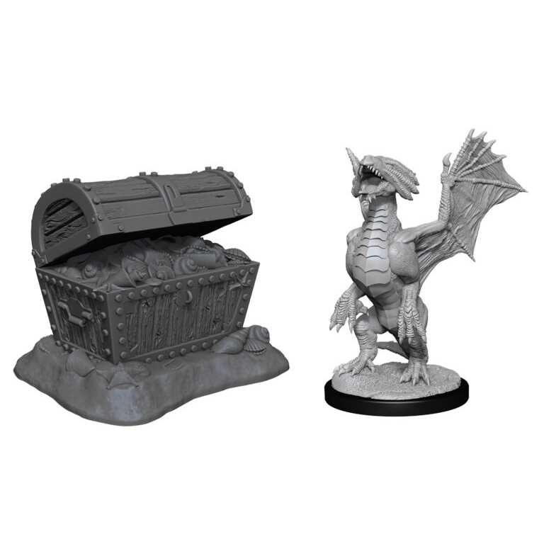D&D Nolzur's Marvelous Unpainted Miniatures: Bronze Dragon Wyrmling & Pile of Sea Found Treasure