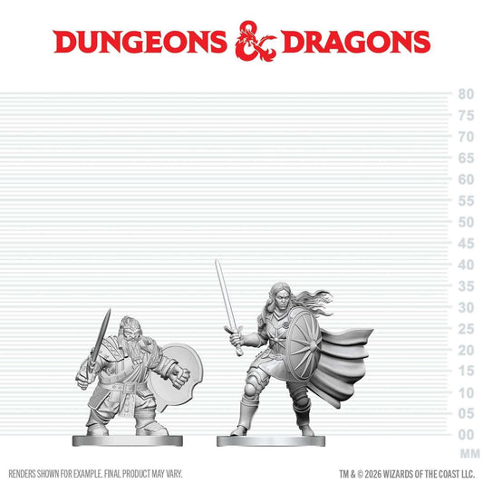 D&D Nolzur's Marvelous Unpainted Miniatures Dwarf Fighter & Orc Paladin