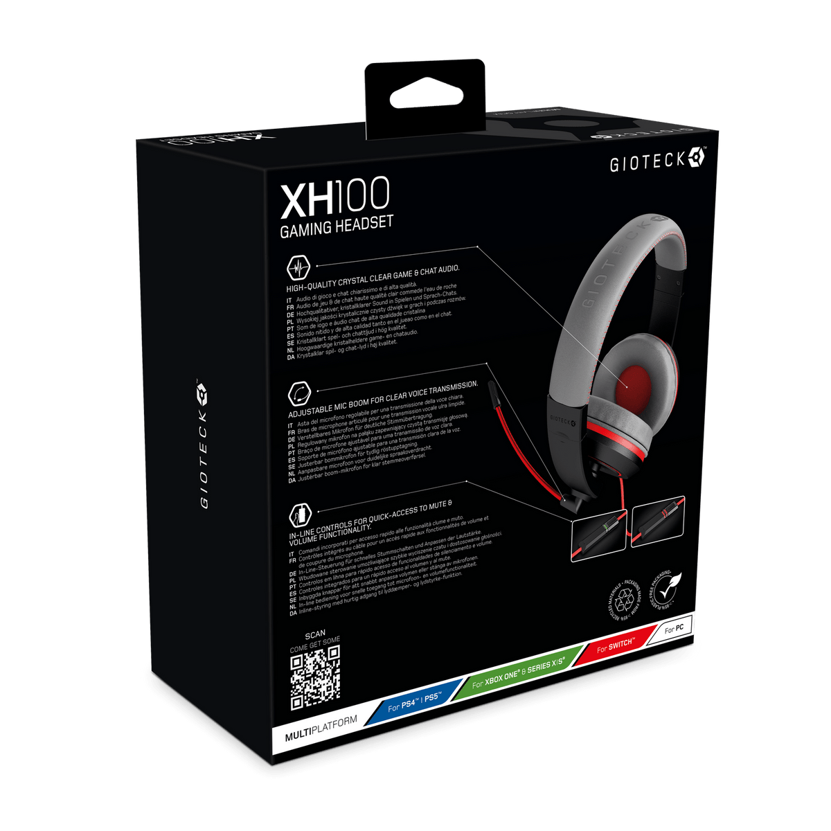 Gioteck XH100S Wired Stereo Gaming Headset - Grey/Red