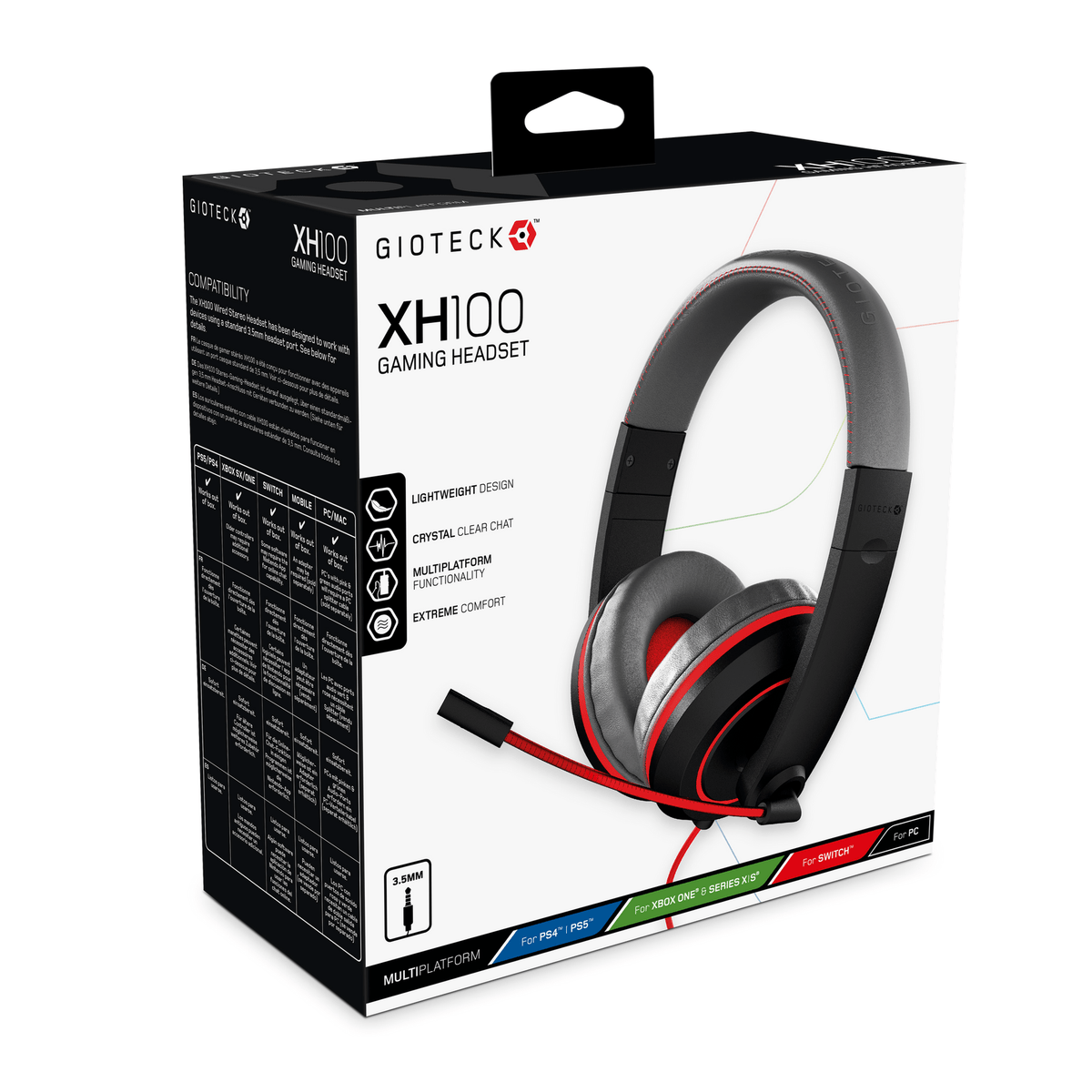 Gioteck XH100S Wired Stereo Gaming Headset - Grey/Red