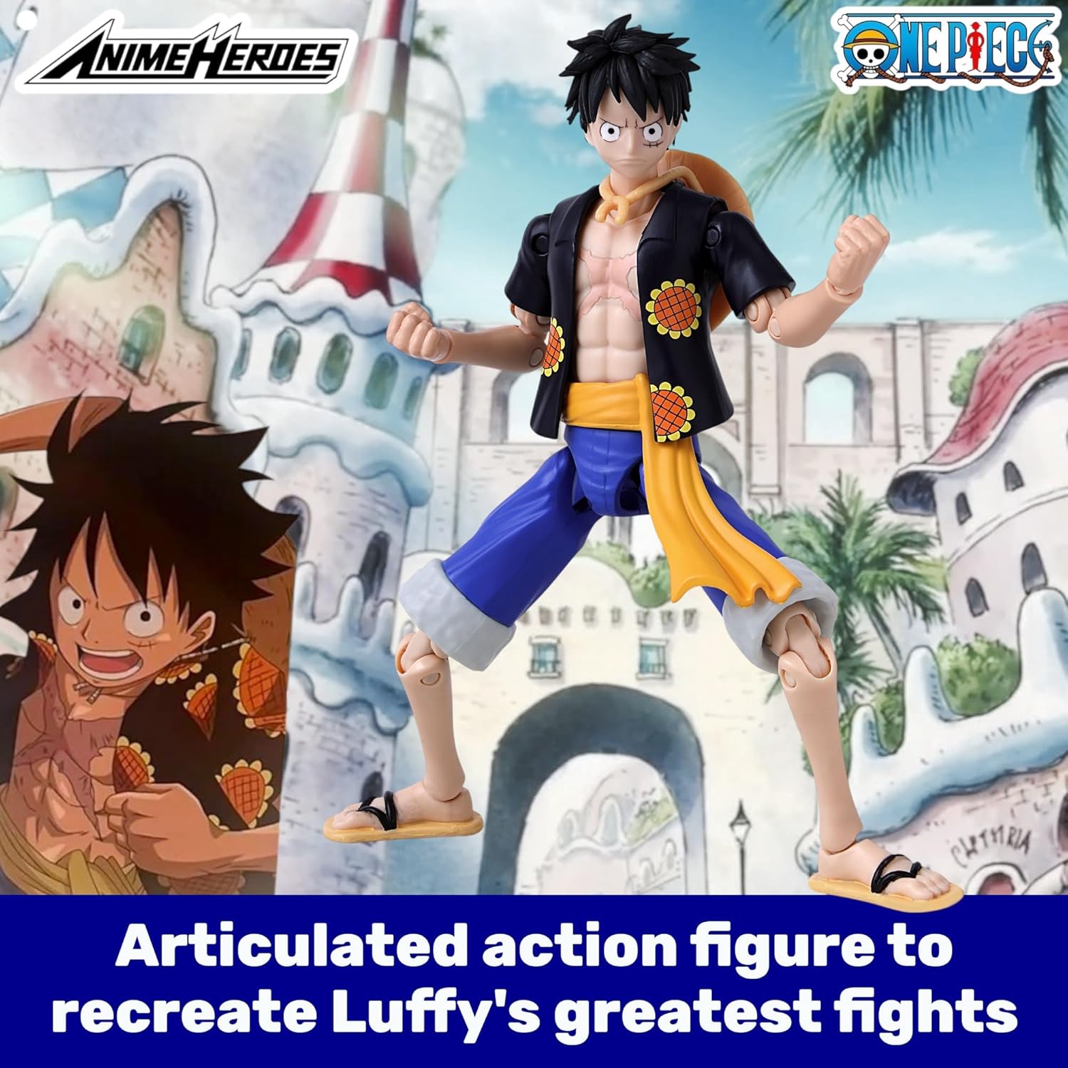 One Piece Anime Heroes 17cm Articulated Action Figure - Monkey D. Luffy Dressrosa Version 3296580370078