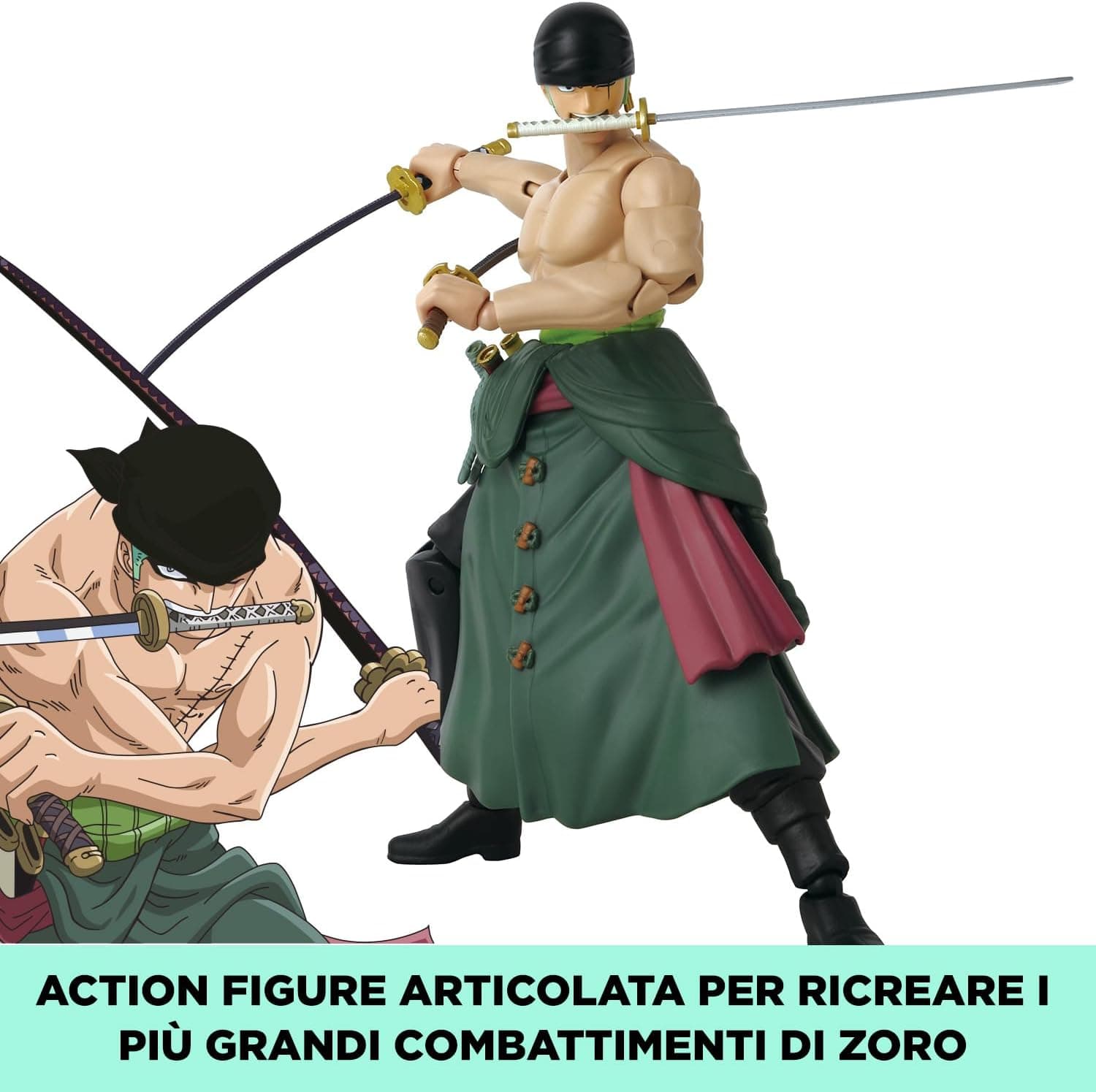 One Piece Anime Heroes 17cm Articulated Action Figure  - Roronoa Zoro 3 Swords Style 3296580370528