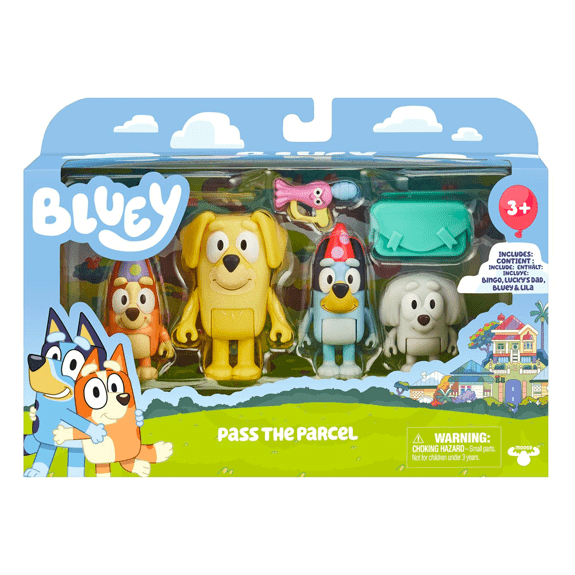 Bluey Figure 4 Pack- Pass the Parcel 630996175583