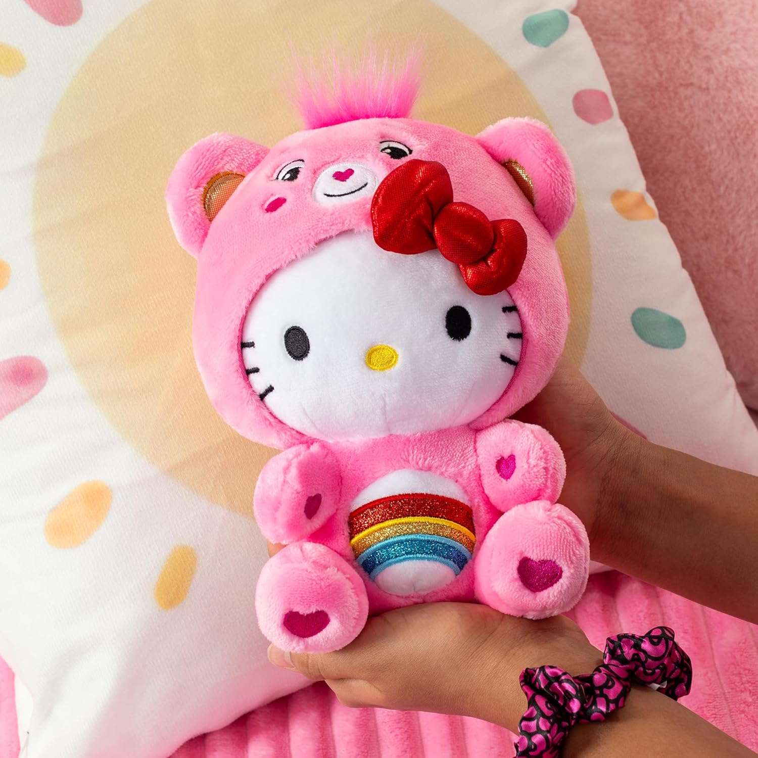 Care Bears 22cm Plush – Hello Kitty as Cheer Bear, Sanrio Soft Toy 885561227017