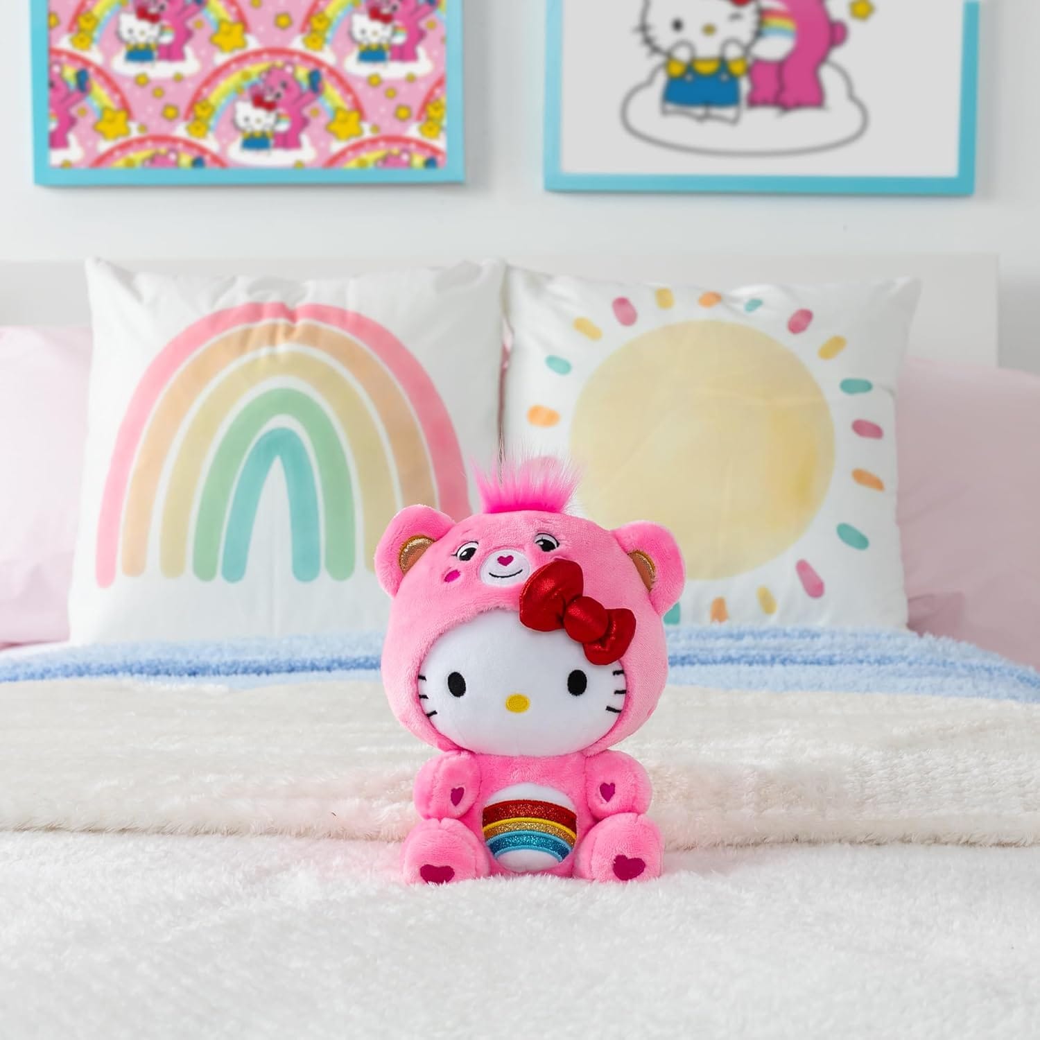 Care Bears 22cm Plush – Hello Kitty as Cheer Bear, Sanrio Soft Toy 885561227017