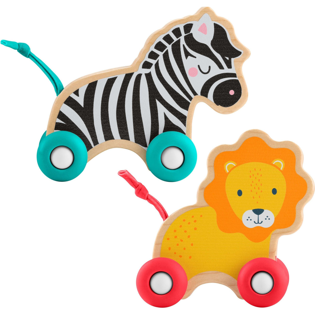 Fisher-Price Wooden Push-Along Animals Lion & Zebra Toy Set