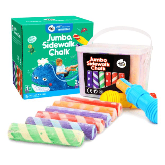 Jar Melo's Jumbo Washable Sidewalk 24 Colours Chalk With 2 Holders 5060462690909