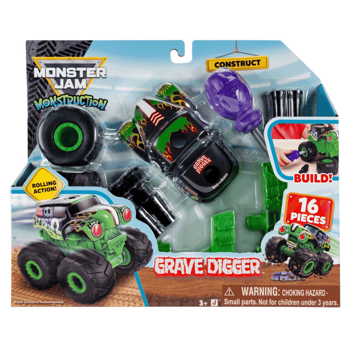 Monster Jam Grave Digger Monstruction Truck 5-Inch Buildable Vehicle 191726033134