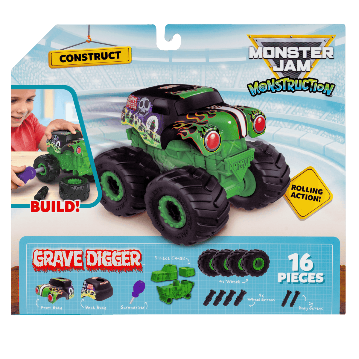 Monster Jam Grave Digger Monstruction Truck 5-Inch Buildable Vehicle 191726033134