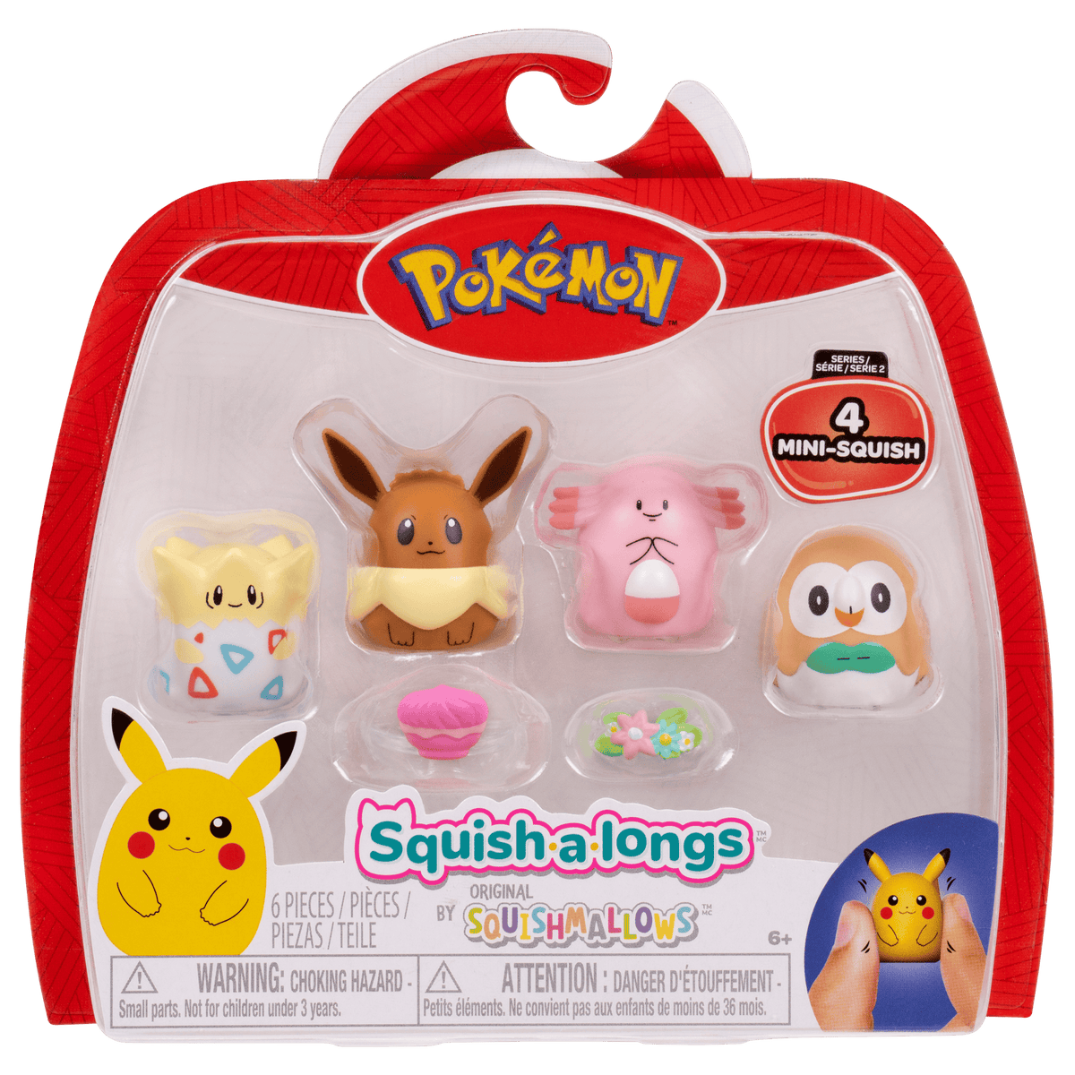 Pokémon Squish-a-longs 4-Pack – Eevee, Chansey, Togepi & Rowlet