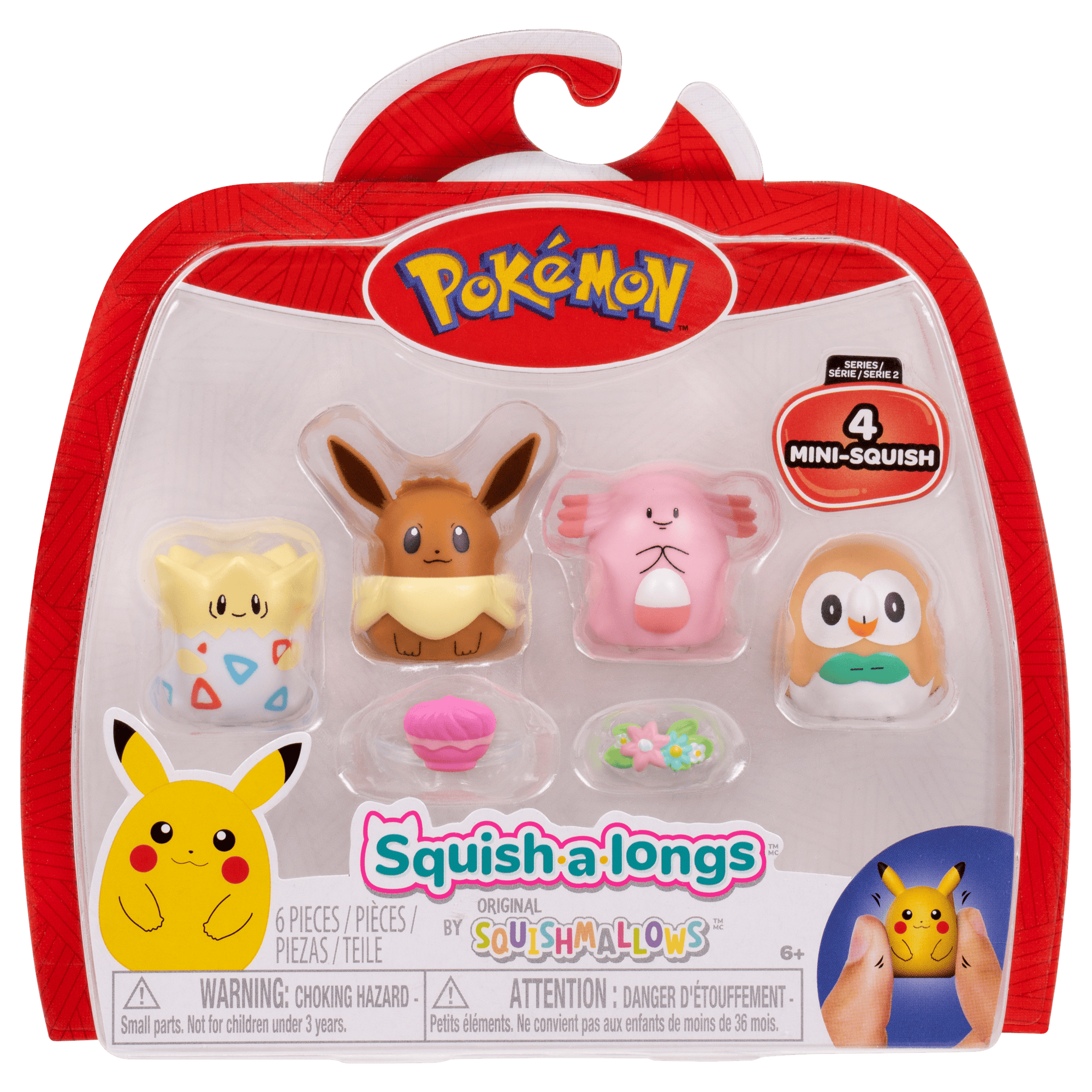 Pokémon Squish-a-longs 4-Pack – Eevee, Chansey, Togepi & Rowlet