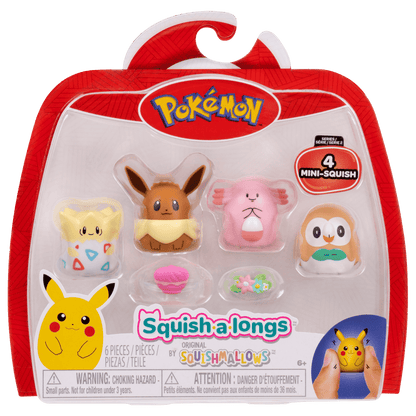 Pokémon Squish-a-longs 4-Pack – Eevee, Chansey, Togepi & Rowlet