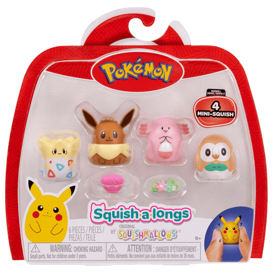 Pokémon Squish-a-longs 4-Pack – Eevee, Chansey, Togepi & Rowlet