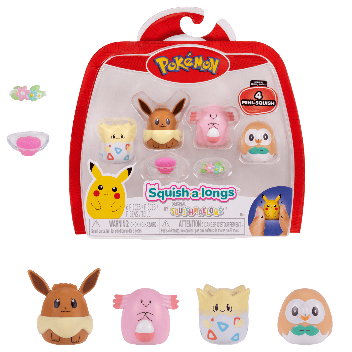 Pokémon Squish-a-longs 4-Pack – Eevee, Chansey, Togepi & Rowlet