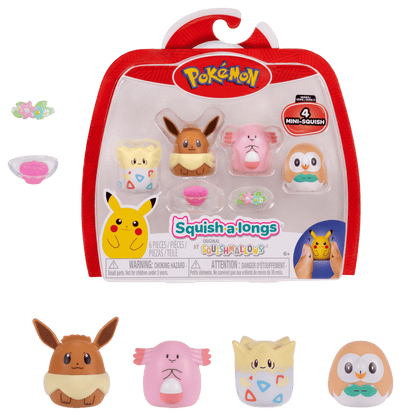 Pokémon Squish-a-longs 4-Pack – Eevee, Chansey, Togepi & Rowlet