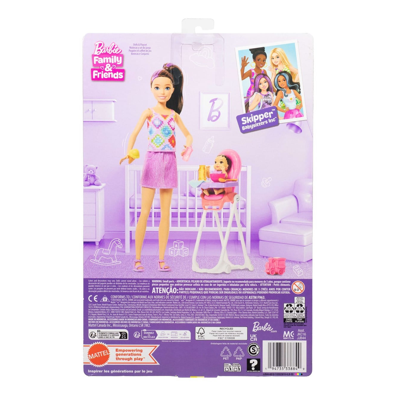 Barbie Family And Friends Collection Series Fashion Doll Figure Highchair Playset