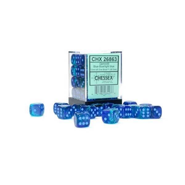 Gemini 12mm d6 Blue-Blue/light blue Luminary Dice Block (36 dice) 601982034276