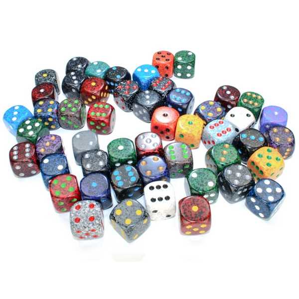 Polyhedral 16mm d6 w/pips Dice: Bag of 50 Asst: Spec 601982026905