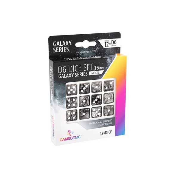 UNIT Gamegenic Galaxy Series - Moon - D6 Dice Set 16 mm (12 pcs) Black 4251715405178