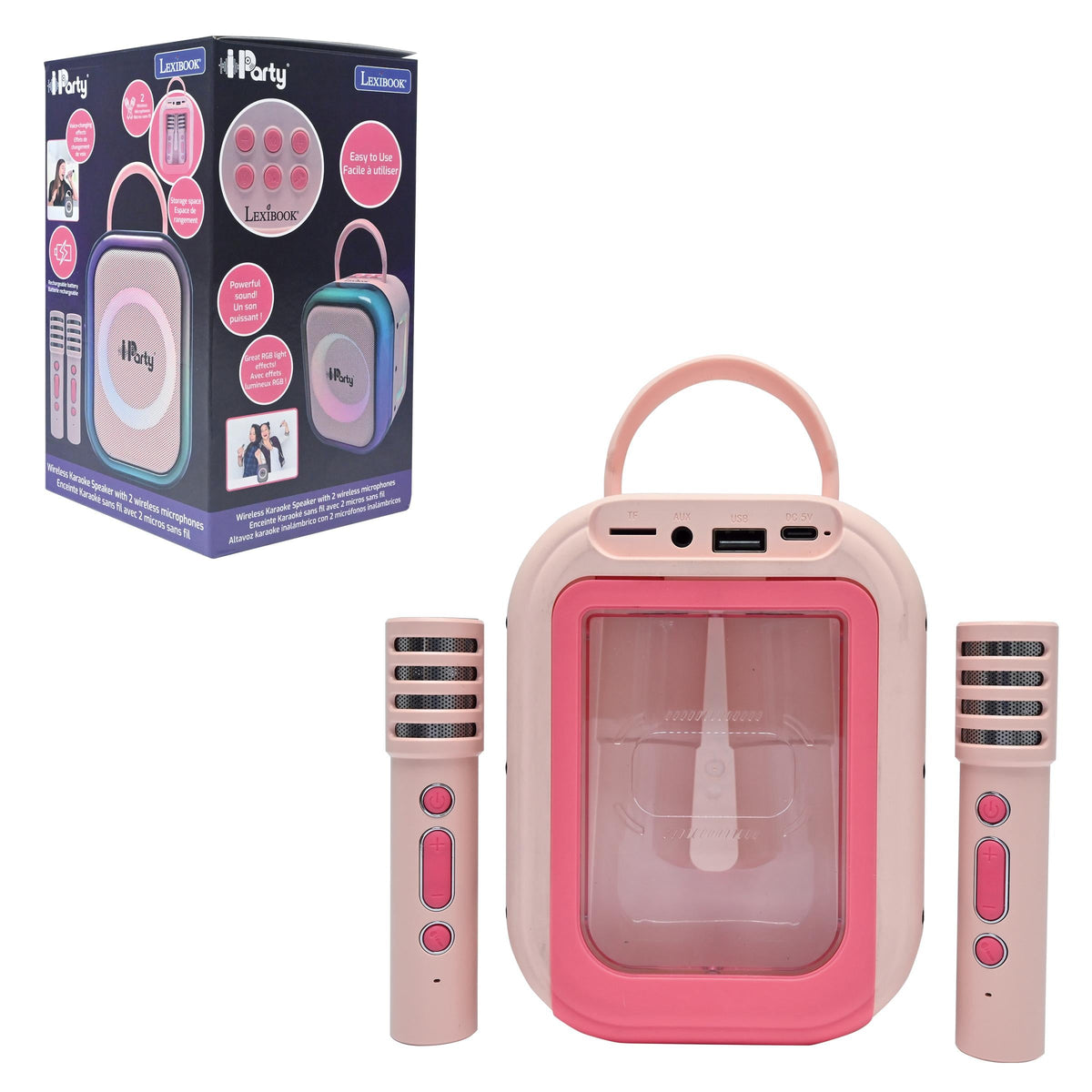 Lexibook Portable Karaoke Speaker with 2 Wireless Microphones - Pink