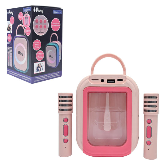 Lexibook Portable Karaoke Speaker with 2 Wireless Microphones - Pink