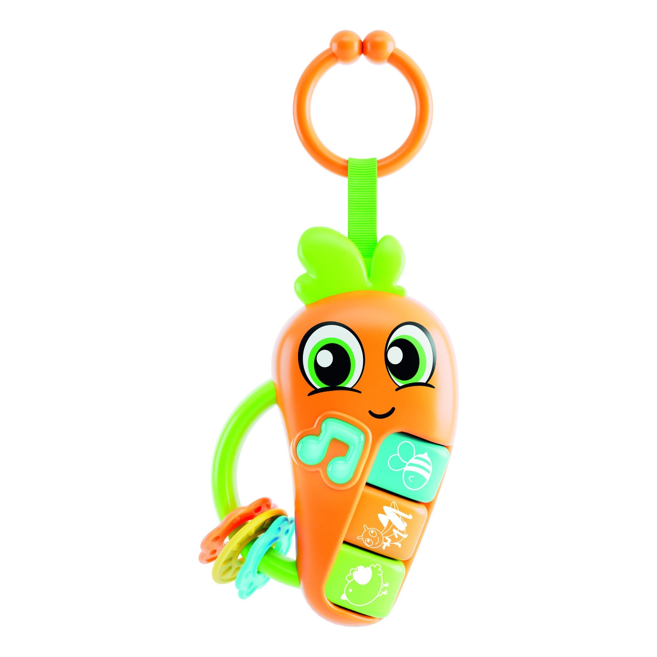 Lisciani Baby Carrot Rattle - Sensory Development Toy With Melodies, Animal Sounds, Teething Ring, Calming Lullabies
