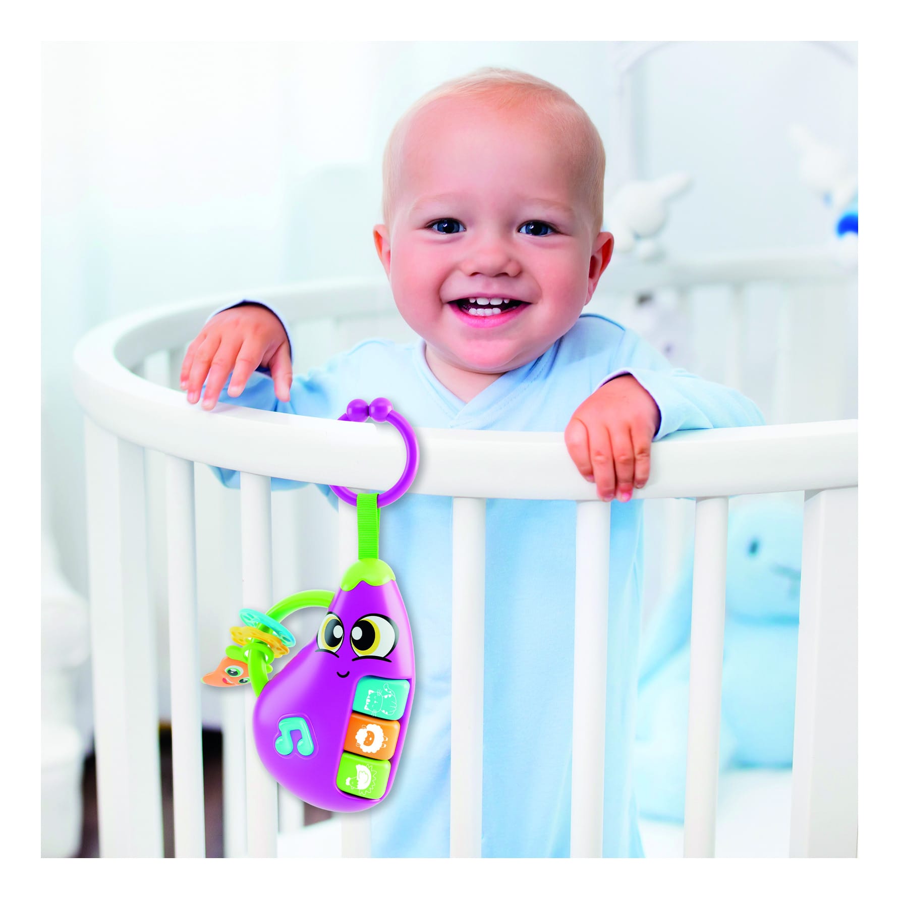 Lisciani Baby Eggplant - Calming Rattle With Melodies Animal Sounds And Safe Teething Rings