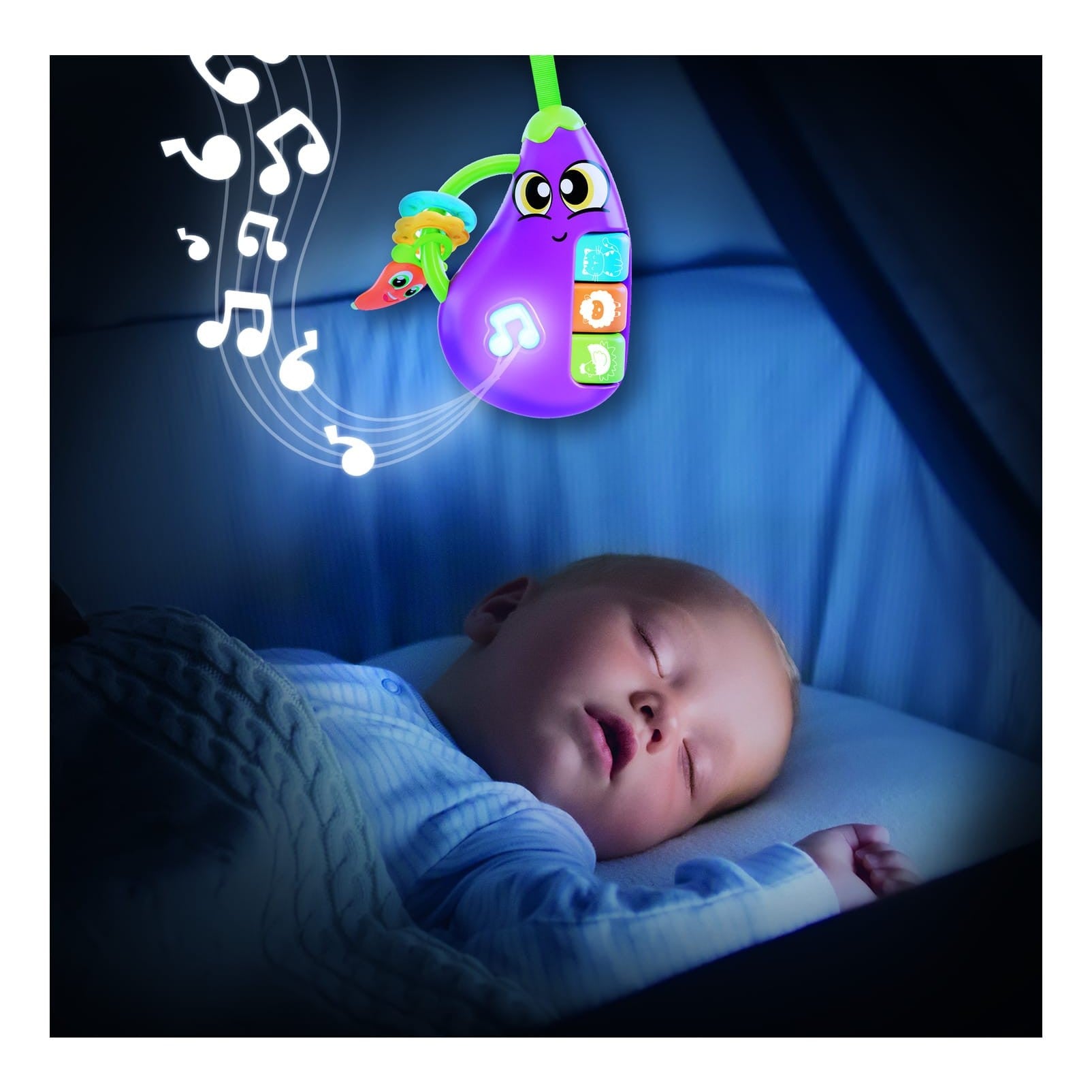 Lisciani Baby Eggplant - Calming Rattle With Melodies Animal Sounds And Safe Teething Rings