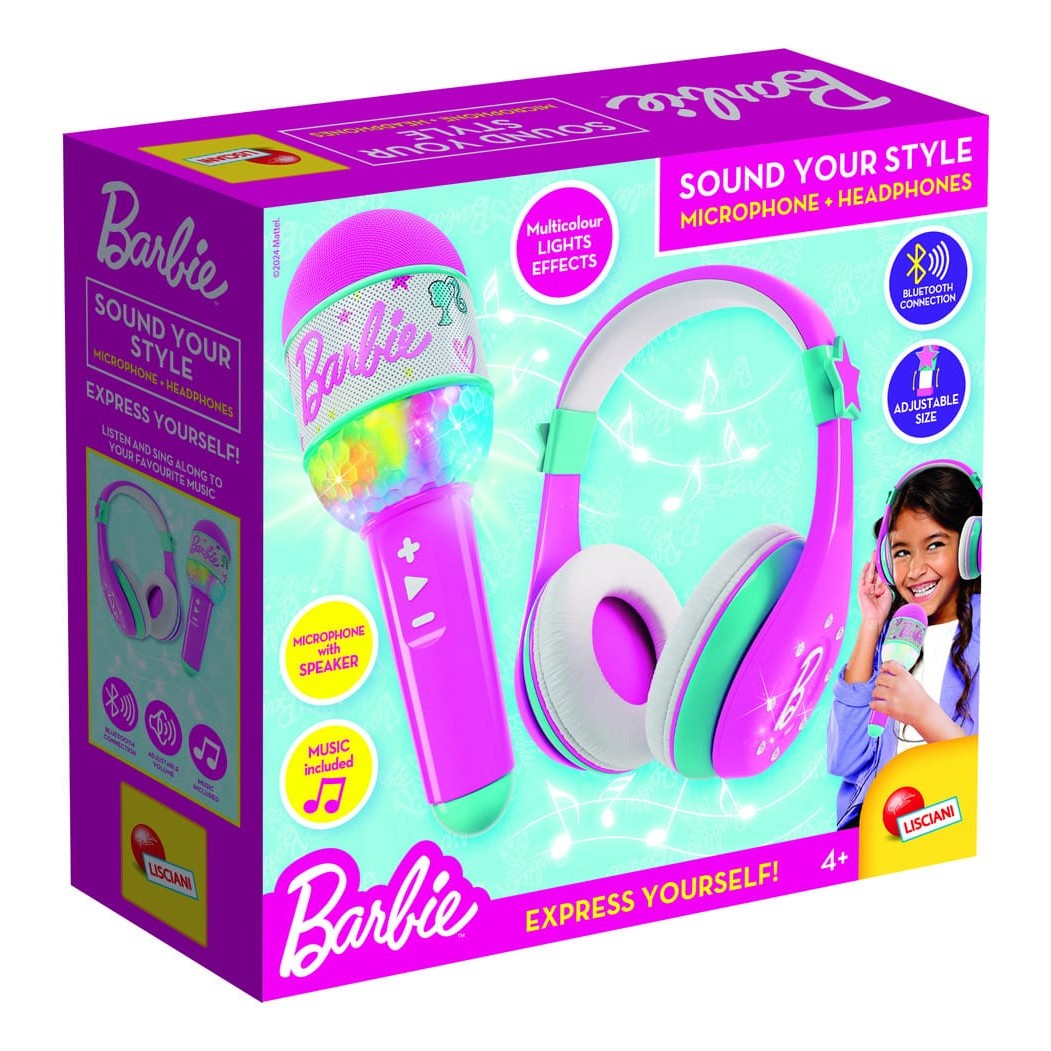 Lisciani Barbie Bluetooth Microphone and Headphones Dual Listening and Singing Kit with Built In Speaker