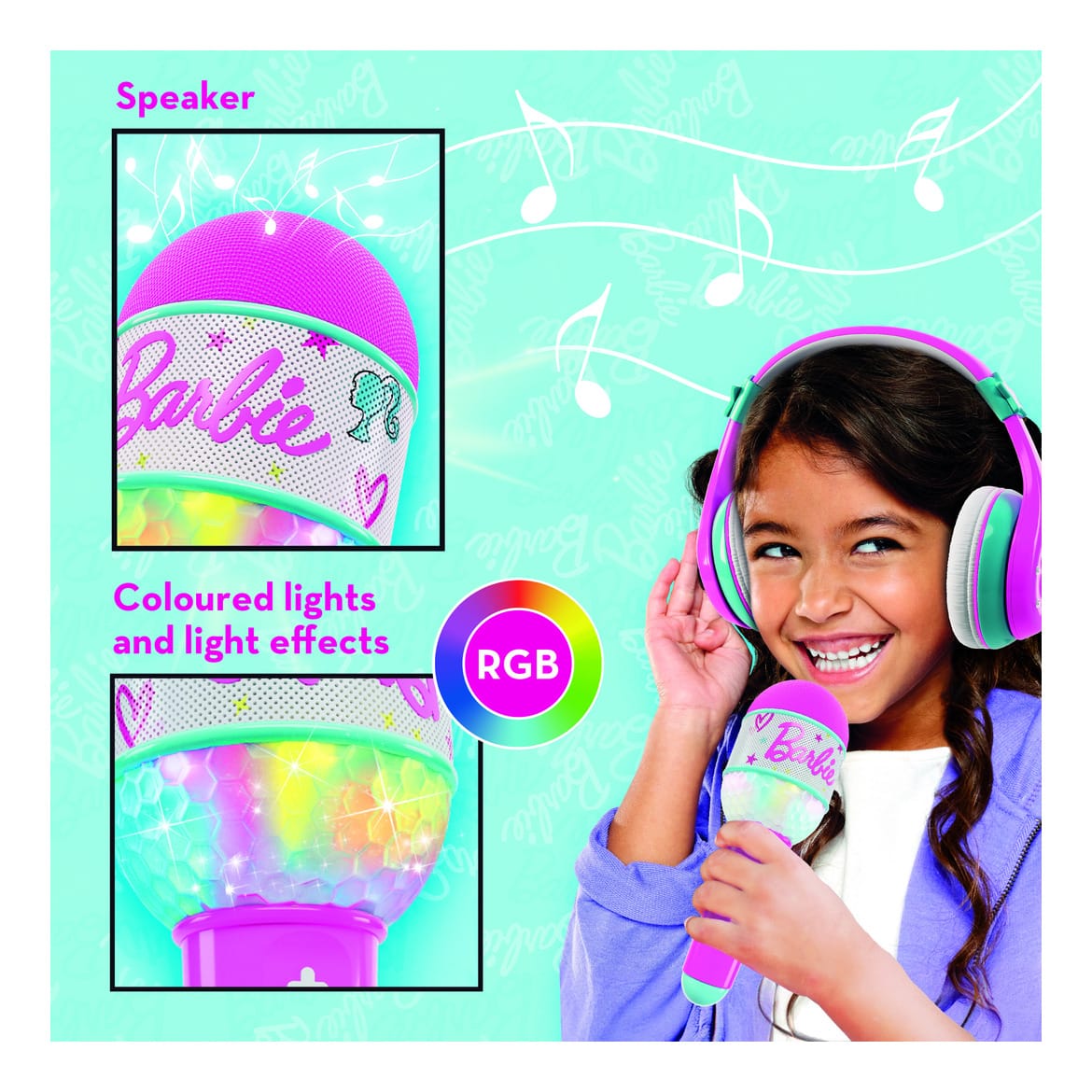 Lisciani Barbie Bluetooth Microphone and Headphones Dual Listening and Singing Kit with Built In Speaker