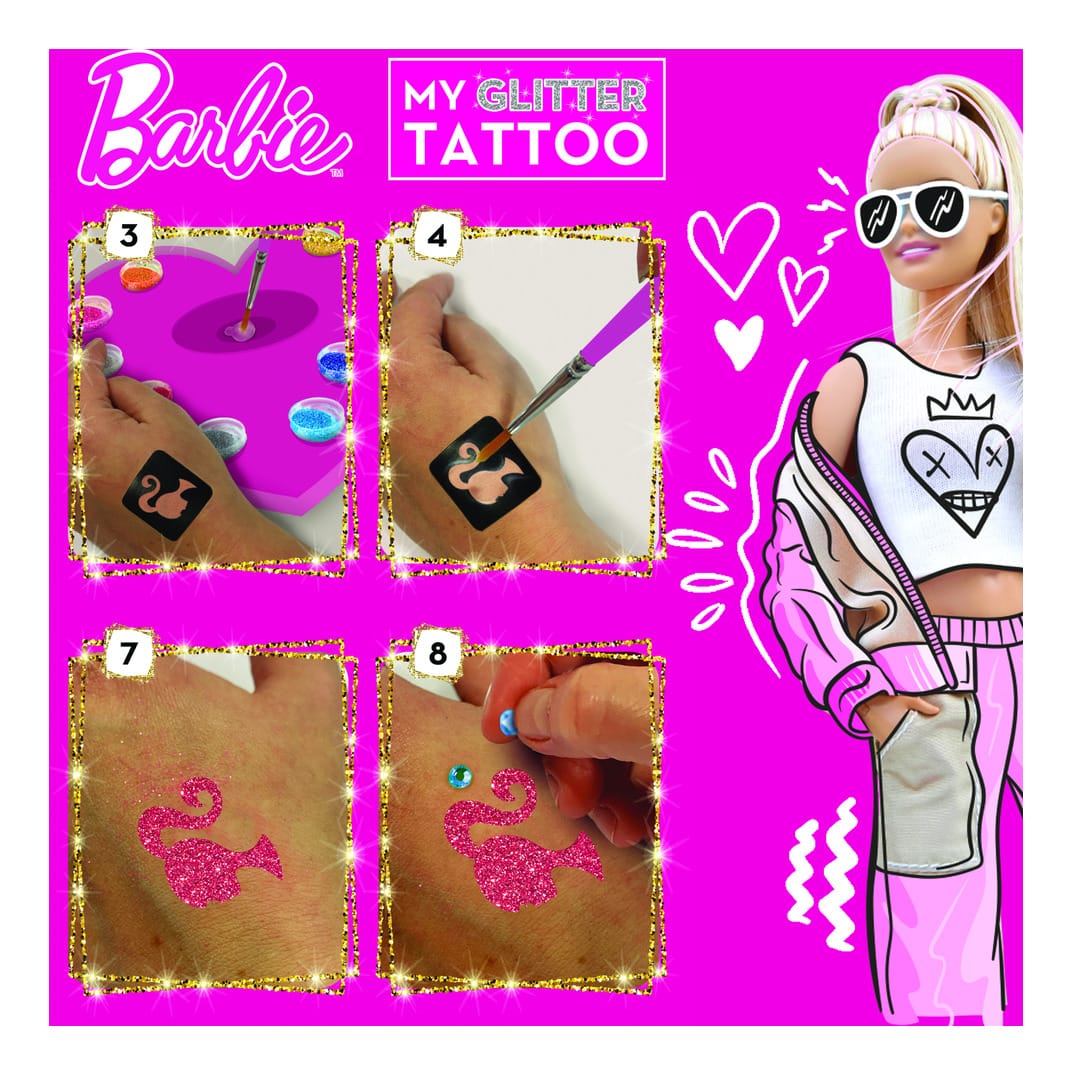 Lisciani Barbie My Glitter Tattoo - Safe And Tested Glitter Tattoos With Barbie Icon Designs And Adhesive Gems