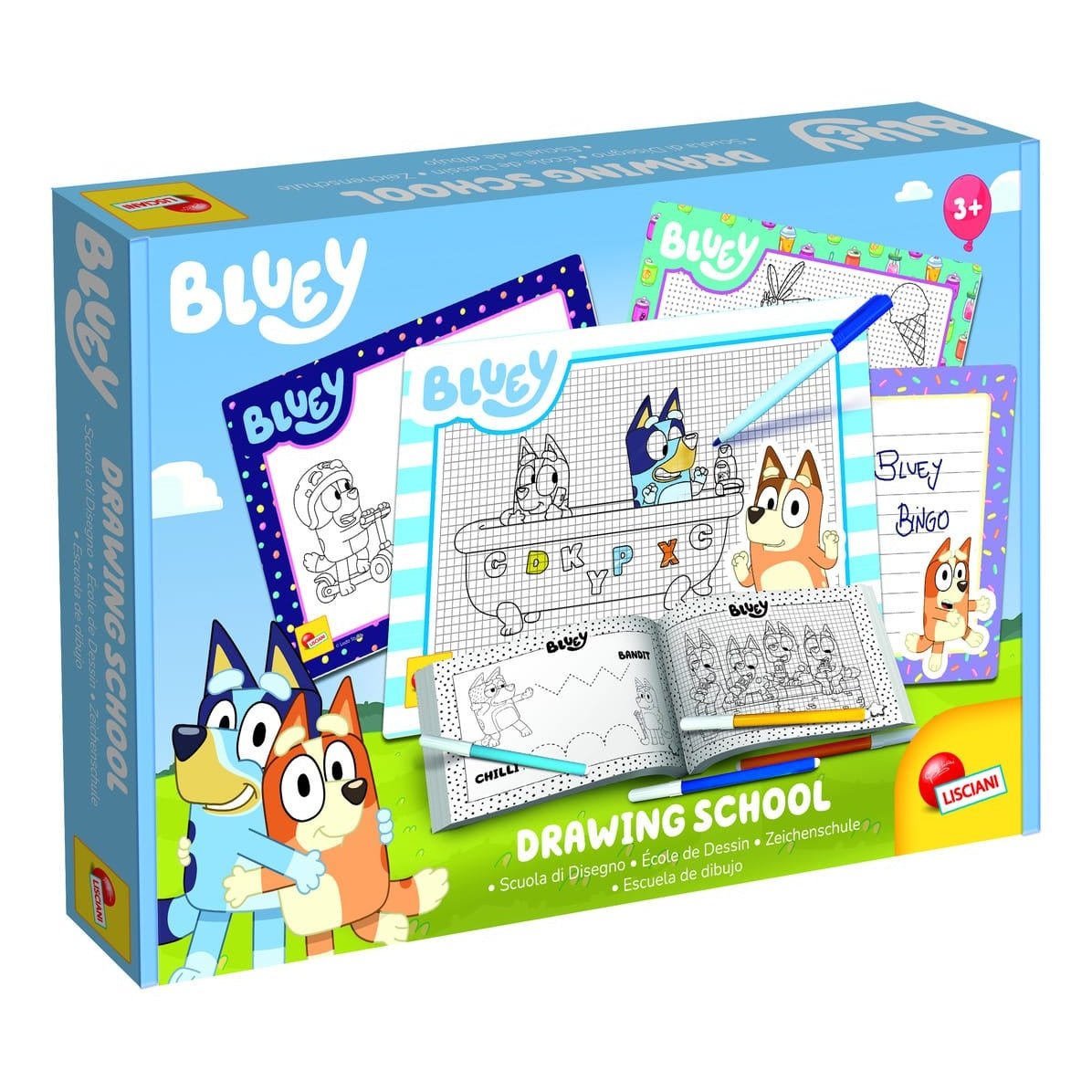 Lisciani Bluey Drawing School - Learn to Draw Bluey and Friends with Progressive Workbook and 4 Write-and-Erase Boards