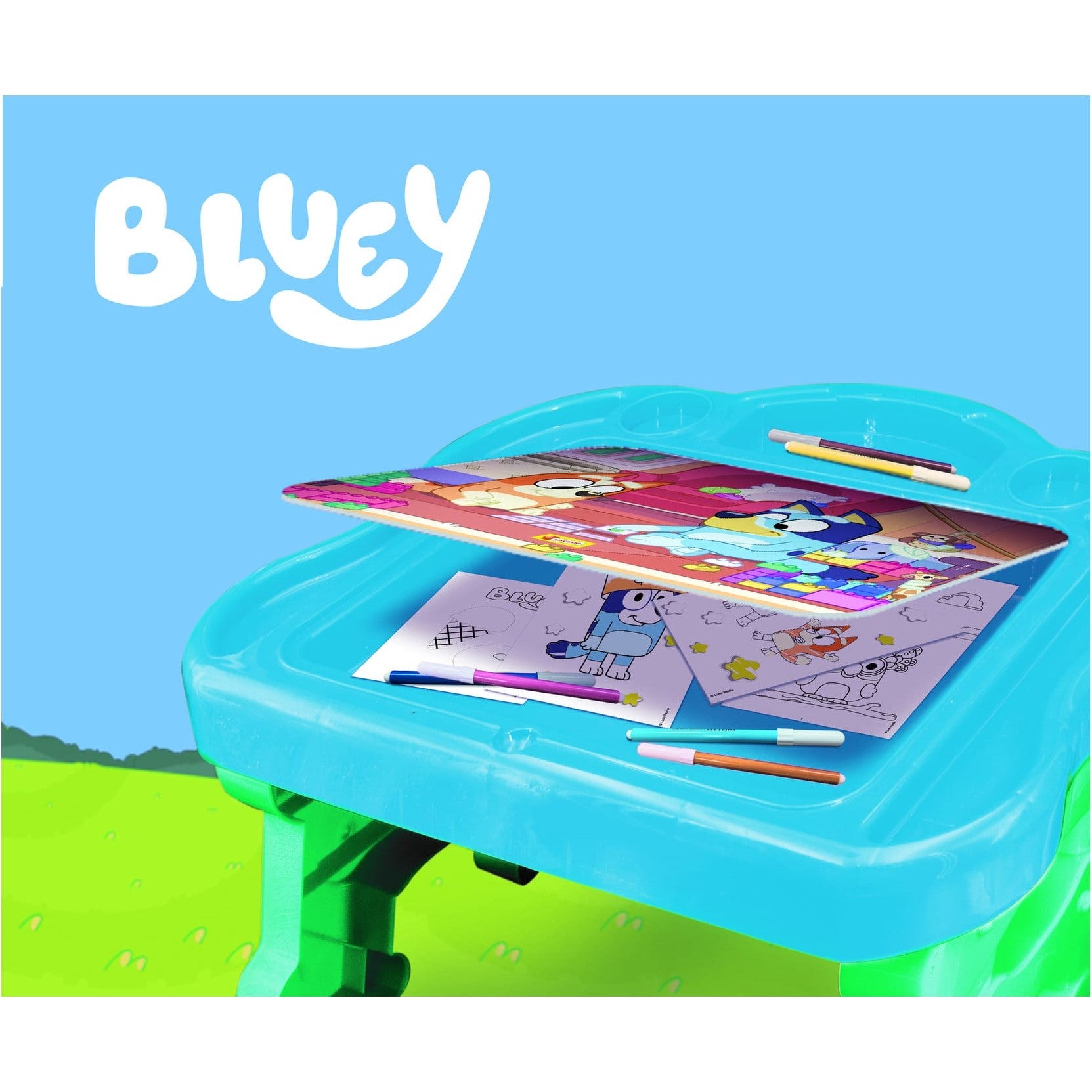 Lisciani Bluey Edu Desk - Creative Art Kit With Erasable Board, Coloring Books, And Storage Desk