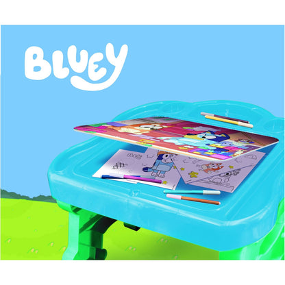 Lisciani Bluey Edu Desk - Creative Art Kit With Erasable Board, Coloring Books, And Storage Desk