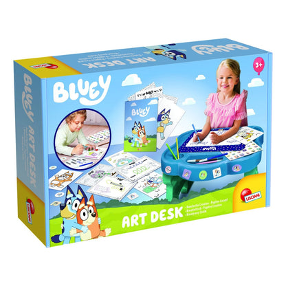 Lisciani Bluey Edu Desk - Creative Art Kit With Erasable Board, Coloring Books, And Storage Desk