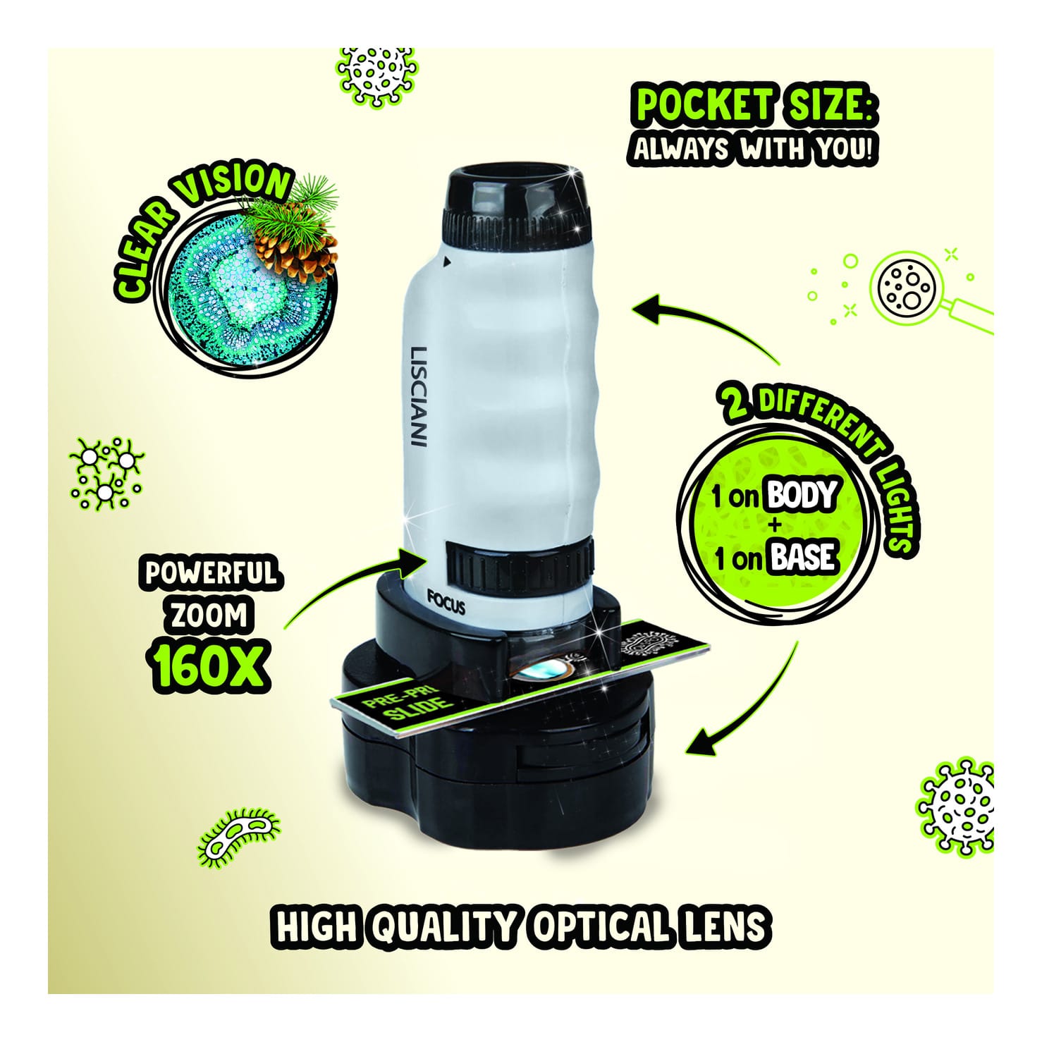 Lisciani I Am A Genius Mini Microscope - Portable High Quality Microscope For On The Go Science Discovery