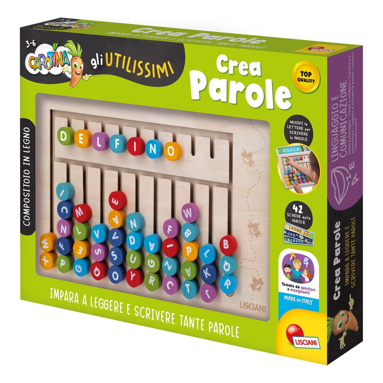 Lisciani Montessori Word Creator - Wooden Spelling Toy That Builds Vocabulary, Logic And Fine Motor Skills