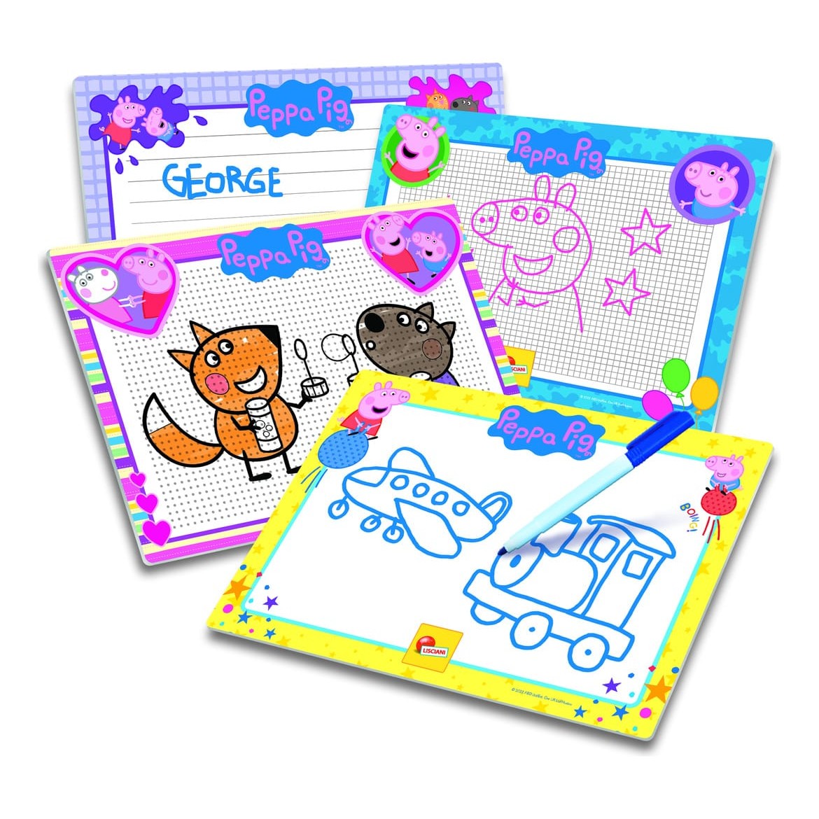 Lisciani Peppa Pig Drawing School - Learn To Draw With Four Writing Boards Erasable Pen And Guided Exercise Book